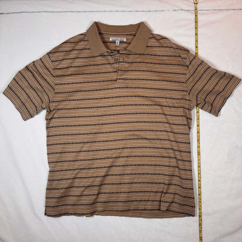 Palmer Golf Men's Brown Striped Short Sleeve Polo Shirt